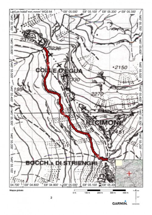 mappa cartinaColle d'Egua - Bocchetta di Striengo